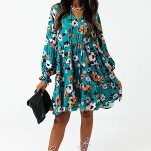 Karlie Green and Blue Long Sleeve Sundress Size Small